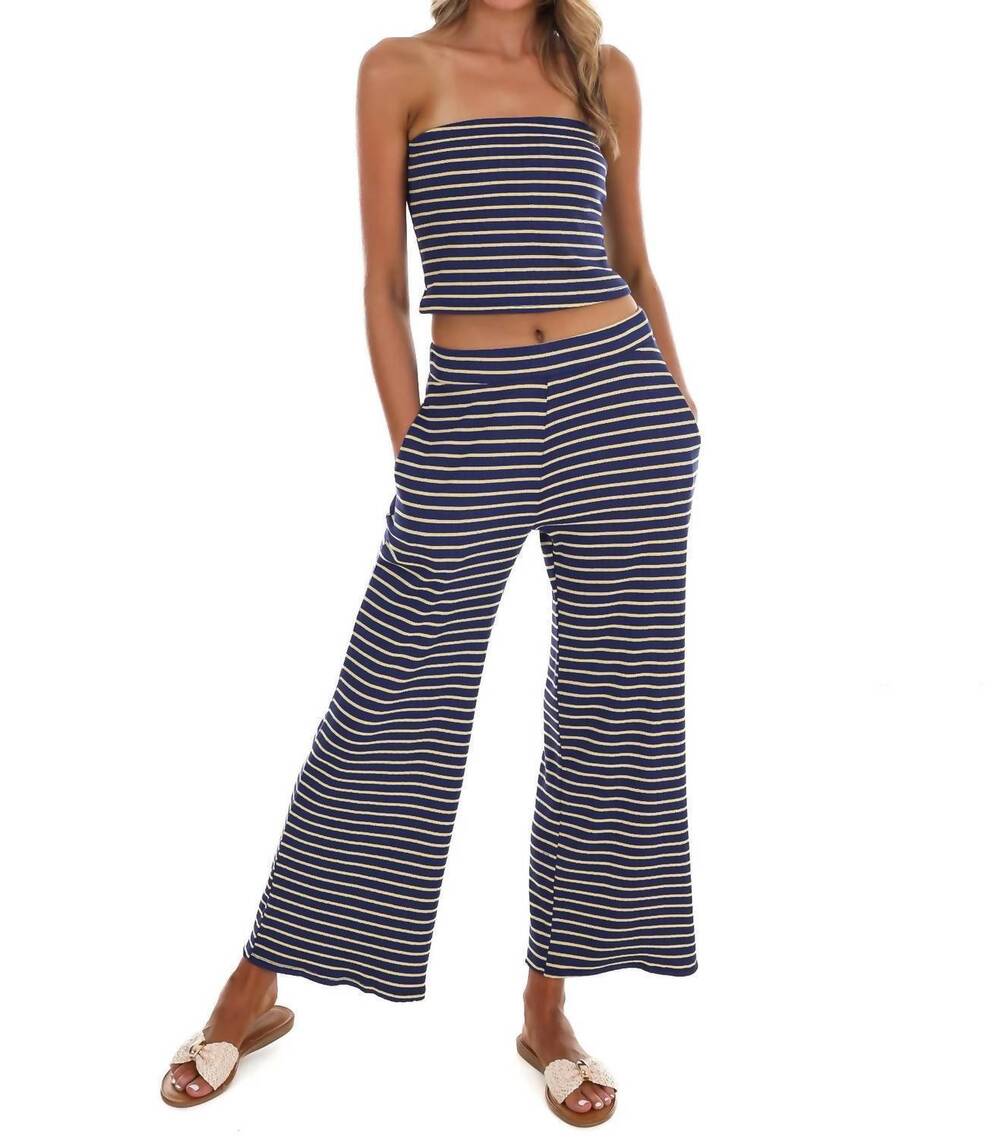 NEW BUCKETLIST horizon stripe two piece set in navy/yellow